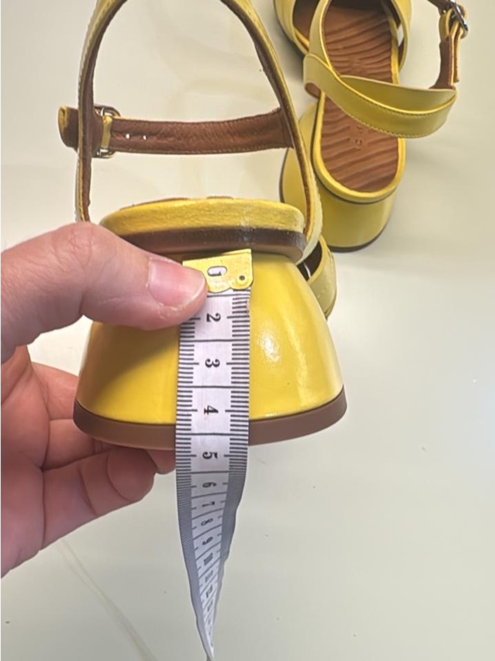 Chie Mihara Yellow Strappy Low Block Heel leather Sandals NWT - Picture 4 of 5